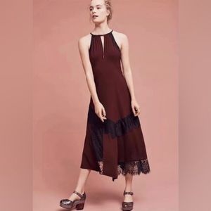 Anthropologie Asymmetrical Eggplant Colored Midi Dress: Size 8